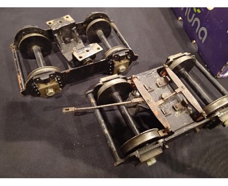Pair of 3.5 inch gauge bogies, one with brake, suitable for driving trolley. UK P&amp;P Group 3 (£30+VAT for the first lot an
