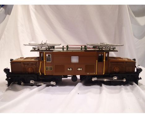 G scale L.G.B 23405, GE 6/6, twin pantograph electric locomotive, brown RhB, no. 404, excellent condition, box with wear. UK 
