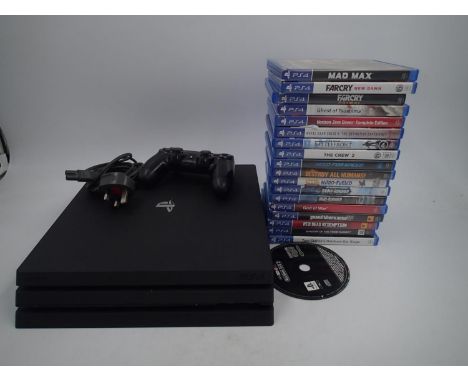Unboxed PS4 with PSU, control pad and 18 boxed games. The unit powers up and boots to the home screen. UK P&amp;P Group 2 (£2