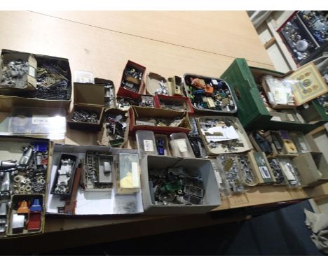 Quantity of diecast vehicles parts, castings, part built kits, tyres, decals etc, also fencing, carts and figures. UK P&amp;P