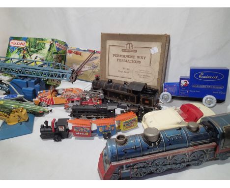 Large selection of vintage tin plate, diecast and clockwork toys to include Trix, Meccano and Dinky. Items range from play wo