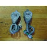 2x 18mm Rope 0.5 Ton Unissued Winching Snatch Blocks c/w D Shackles