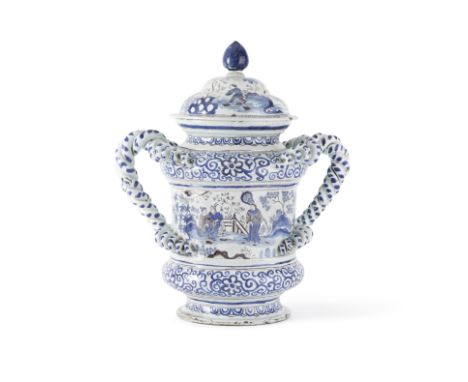 Important vase couvert à deux anses en faïence de Nevers, circa 1700A large Nevers faience two-handled vase and cover, circa 