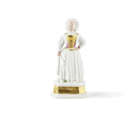 Très rare statuette en porcelaine de Meissen représentant une dame, circa 1720-25A very rare Meissen figure of a lady, circa 