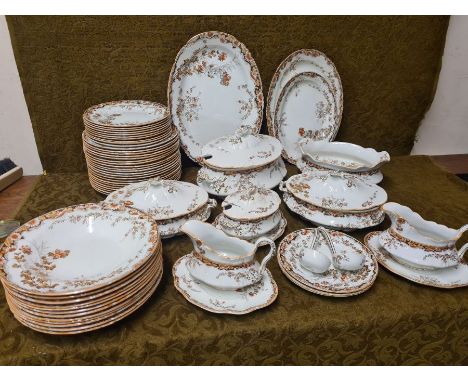 Jones George & Sons Chatsworth pattern extensive dinner service comprising 21 dinner plates, 10 dessert plates, 12 soup bowls