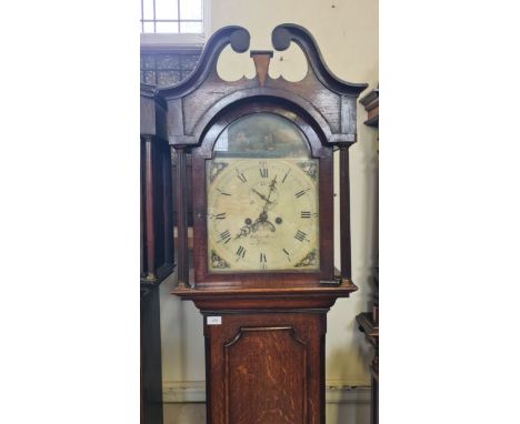 Oak 8 day longcase clock by Edwin Eyres, Louth, Lincolnshire.  Handpainted Roman numeral dial, date ring and seconds dial, ar