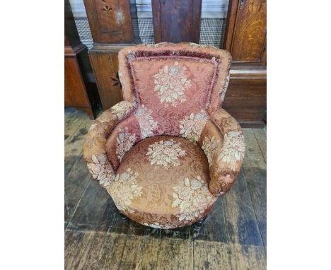 Victorian upholstered bedroom tub chair upon mahogany turned castor legs, button upholstery in good clean, undamaged conditio