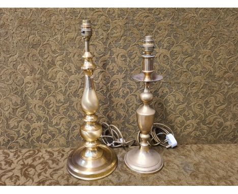 A modern tall brass table lamp 49cm and a similar solid brass table lamp.