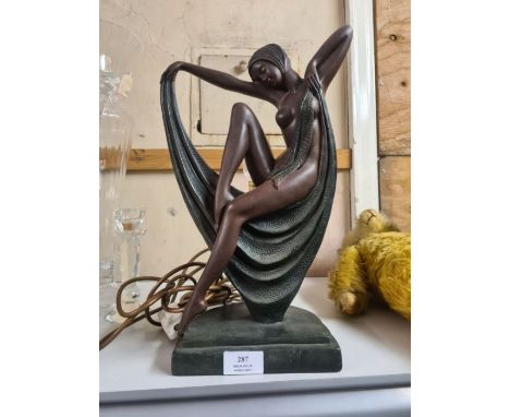 A modern art deco style figural table lamp of a nude young girl.