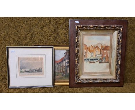 Local interest Gainsborough paintings, Seven Stars Wharf watercolour, Gainsborough Old Hall oil on board and Victorian print 