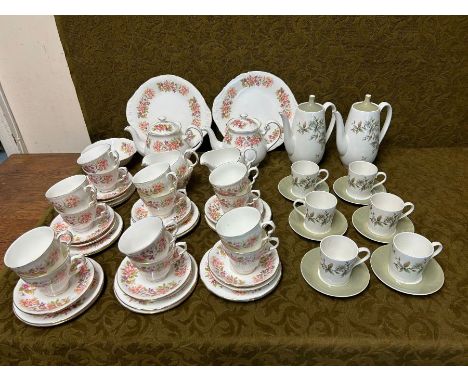 Colclough Wayside teaset and Royal Alderley Arcadia coffee set.  Teaset comprising 2 teapots, 2 milk and sugar, 14 cups and s