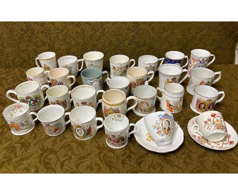 Collection of Victorian and later Royal commemorative mugs, cups and saucers.