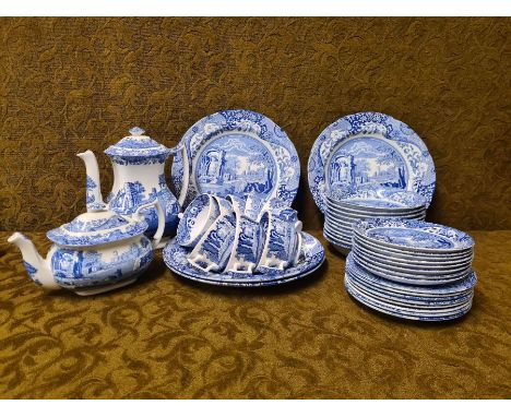 Spode Italia dinner and teaset comprising 6 dinner plates, 8 teacups, saucers and side plates, 11 bowls, coffee and teapots. 