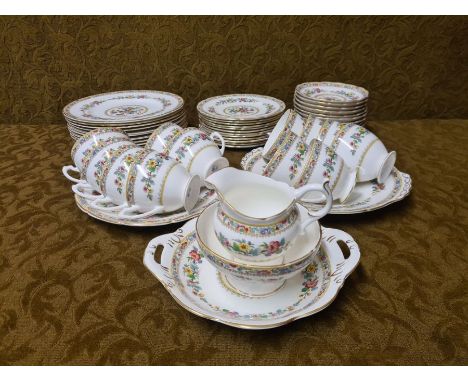 Coalport Ming Rose dinner and tea service comprising 12 dinner plates, tea plates, cups and saucers, 2 cake plates, sweet dis