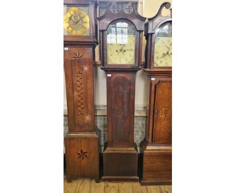 Oak 8 day longcase clock by R. Peacock, Cornhill, Lincoln.  Handpainted Arabic numeral dial, biblical arched painting, second