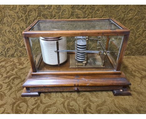 John Davis & Sons barograph with 8 stack aneroid capsule with working 8 day clock movement, quality mahogany case with bell g