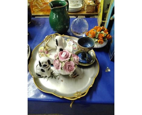 Mixed Lot: Porcelain serving tray (a/f), porcelain flowers, chamber stick and other assorted items