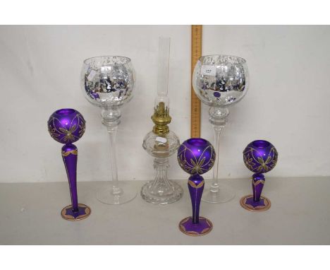 Mixed Lot: Decorative wine glasses, candle holders, oil lamp etc