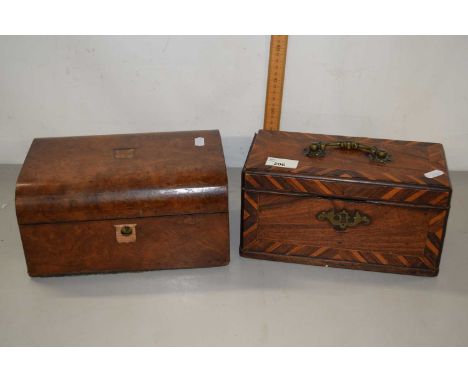 A Georgian mahogany and inlaid former tea caddy (a/f) and a further Victorian walnut veneered box (2)