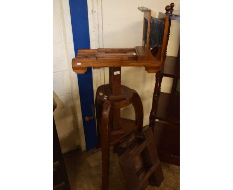 An adjustable hardwood projector or camera stand, marked Thornton Pickard, Birmingham
