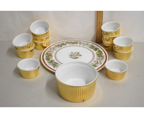 Quantity of Royal Worcester gilt decorated ramekins, a Spode Christmas cake plate etc