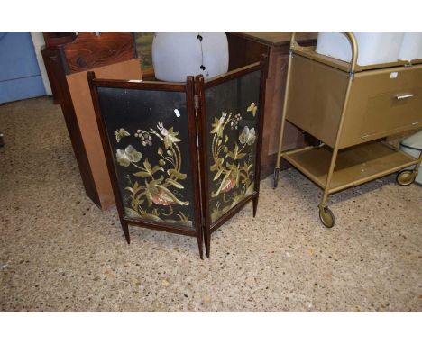 Early 20th Century fire screen with needlework panels