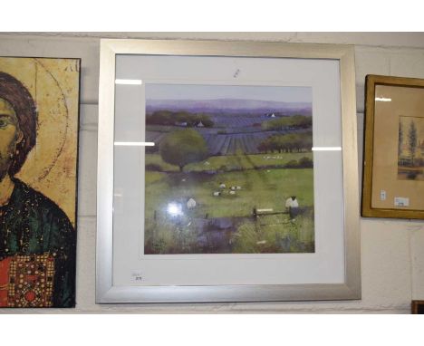 Debbie Neill - Coloured print of a landscape with sheep