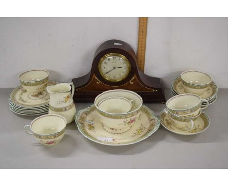 Quantity of Royal Doulton tea wares together with a eight day mantel clock in mahogany case