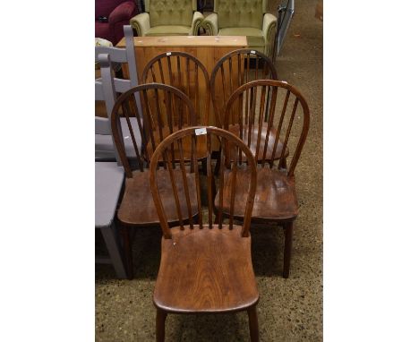 Group of five elm seated stick back kitchen chairs
