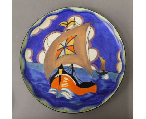 A Carltonware charger decorated with a galleon. 32 cm diameter.