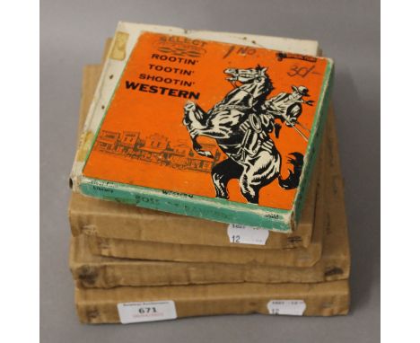A collection of vintage film reels. 