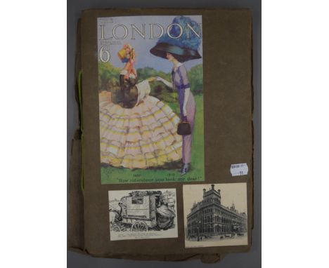 A vintage scrap album, including a sketch by Evert Moll (1878-1955).