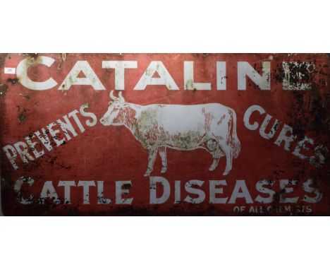 An original pictorial enamel advertising sign for Cataline, centred with an image of a cow. 121.5 x 60.5 cm.