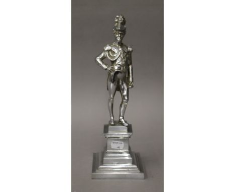 A silvered bronze model of the Duke of Wellington mounted on a stepped plinth base. 32.5 cm high.