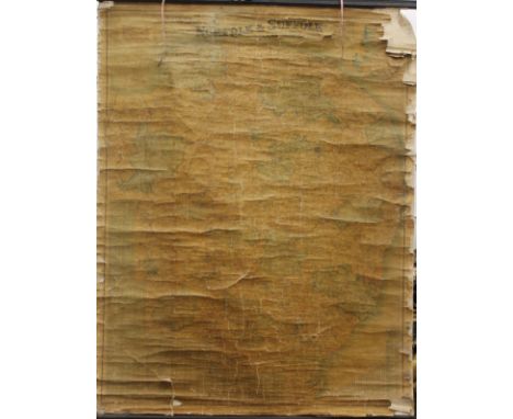 A vintage rolled map of Norfolk and Suffolk. 94 cm wide.