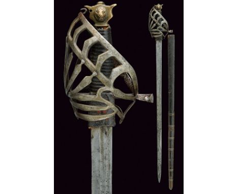 An interesting schiavona with scabbard dating: circa 1700provenance: VeniceStraight, single -and false-edged blade with doubl