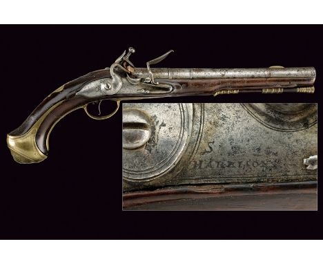 A flintlock pistol by Harrison dating: late 18th Centuryprovenance: EnglandSmooth, round, three-stage, 15 mm cal. barrel, wit