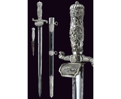 A silver mounted hunting hanger dating: 19th Centuryprovenance: GermanyStraight, single -and false-edged blade, with fuller a