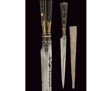 A dagger dating: circa 1800provenance: GenovaStraight, single -and long false-edged blade, chiselled at the back of the base;