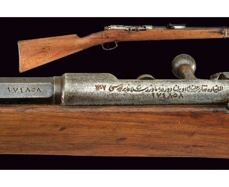 A 1887 model Muser rifle dating: last quarter of the 19th Centuryprovenance: TurkeyRound, rifled, 9 mm cal. barrel, provided 