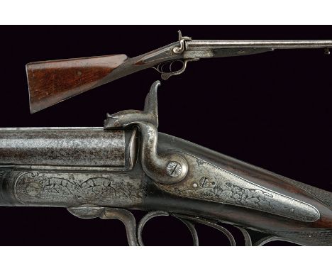 A pin-fire double-barrelled gun dating: third quarter of the 19th Centuryprovenance: EuropeSmooth, round, 17 mm cal. barrels 
