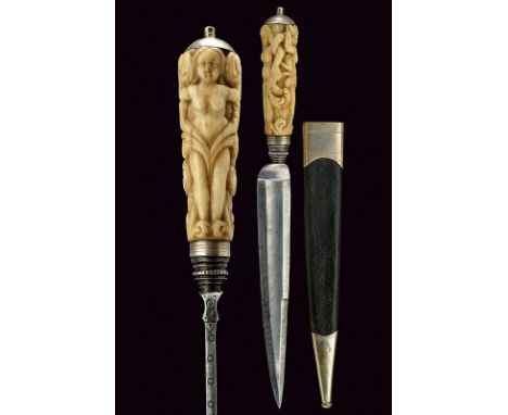 A dagger with erotic depiction on the grip dating: early 18th Centuryprovenance: HollandStraight, single -and false-edged bla