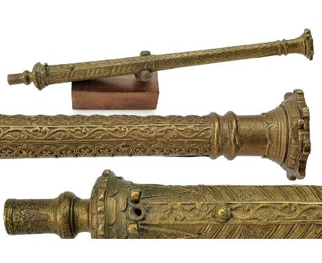 A lantaka dating: 19th Centuryprovenance: IndonesiaBrass, two-stage barrel, octagonal and round, richly engraved with floral 