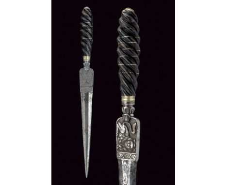 A nice hunting dagger dating: first quarter of the 19th Centuryprovenance: Southern ItalyStraight, double-edged blade of octa