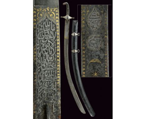 A shamshir dating: early 19th Centuryprovenance: IndopersiaWide, curved, single -and false-edged blade of fine damask (a smal