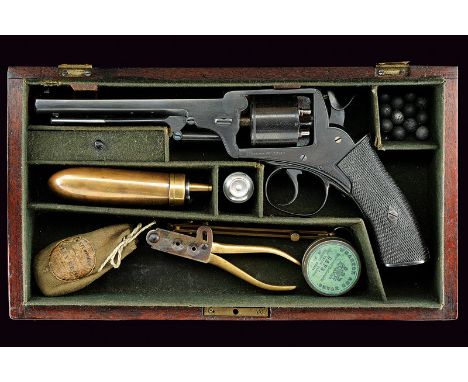 A cased Adams type percussion revolver dating: third quarter of the 19th Centuryprovenance: EnglandOctagonal, rifled, 11 mm c