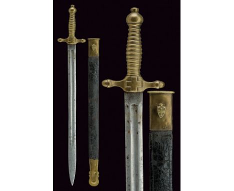 A National Guard dagger dating: mid-19th Centuryprovenance: ItalyStraight, double-edged blade grooved at the centre; solid br