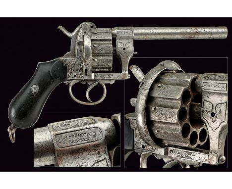 A rare ten-shot pin-fire revolver by Chaineux dating: third quarter of the 19th Centuryprovenance: BelgiumRound, rifled, 11 m