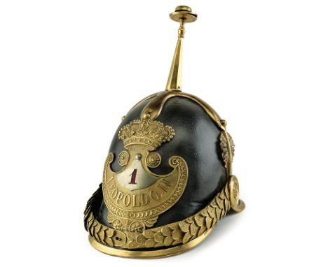 A Civil Guard officer's helmet dating: mid-19th Centuryprovenance: Grand Duchy of TuscanySkull of boiled leather; front emble