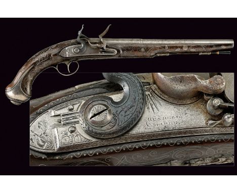 A beautiful silver mounted flintlock pistol for the Oriental Naval market dating: circa 1800provenance: EnglandSmooth, three-
